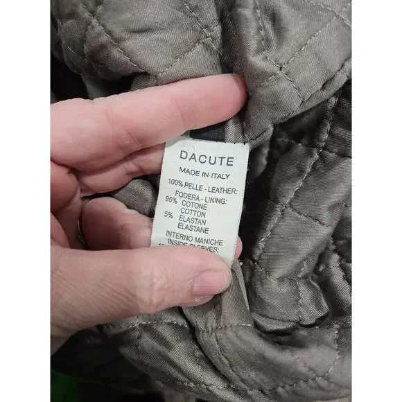 Dacute Leather Men's Biker Green Gray Jacket Size XL Made in Italy Bomber - Picture 7 of 10